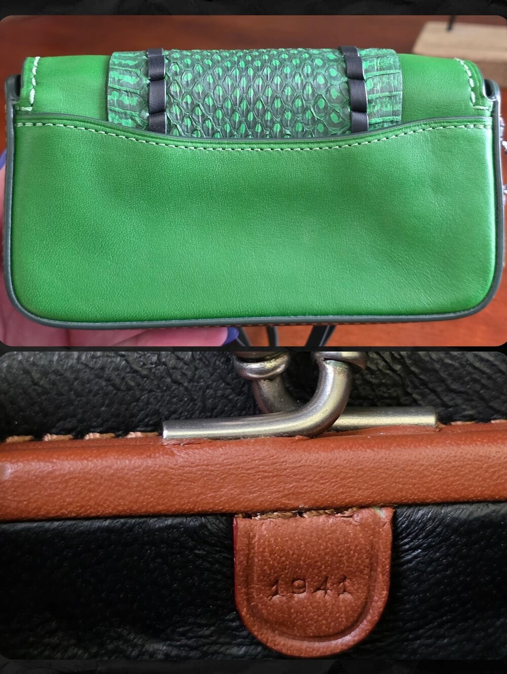 Coach 1941 86819 Dinkier Green Snakeskin Whipstitch Leather Crossbody Bag - Picture 4 of 16